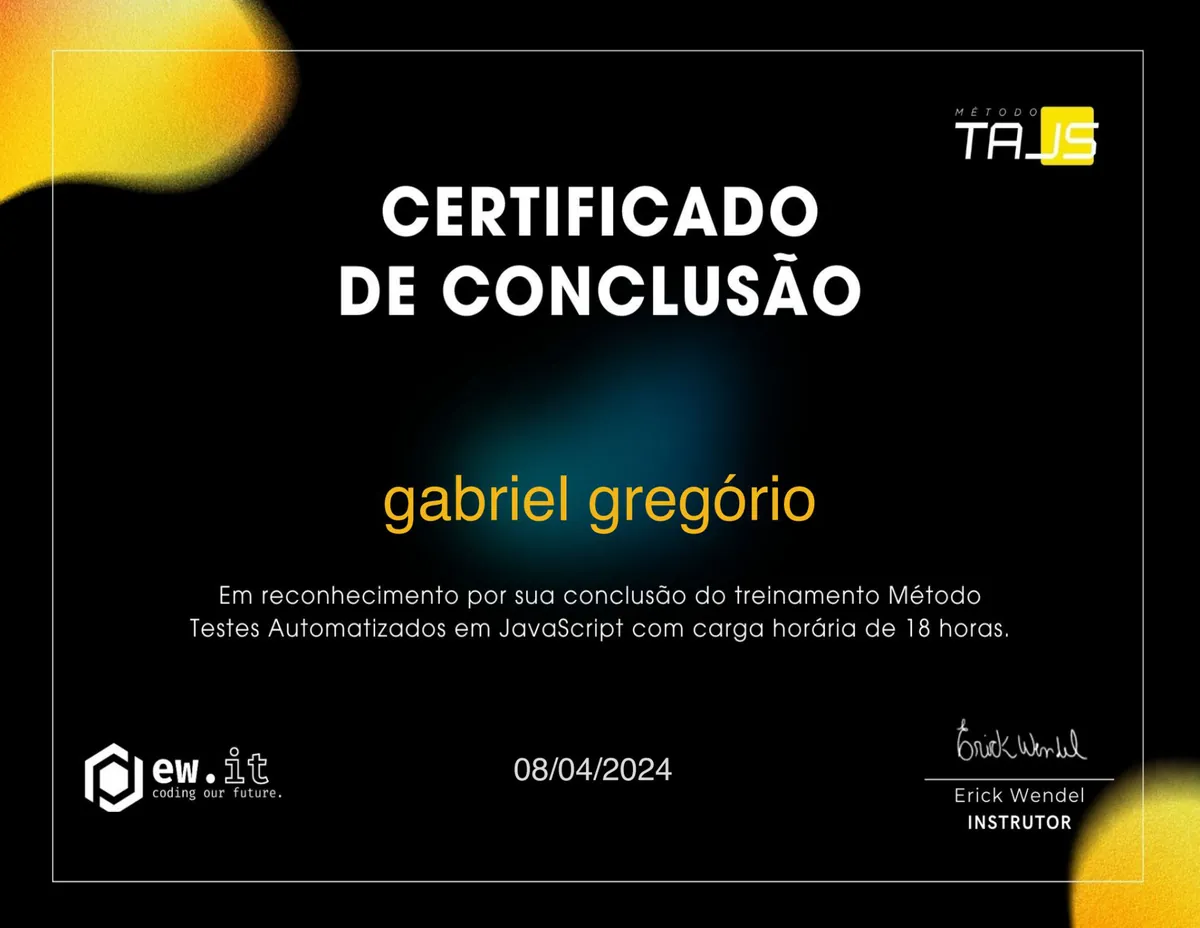 Treinamento Método Testes Automatizados em Javascript