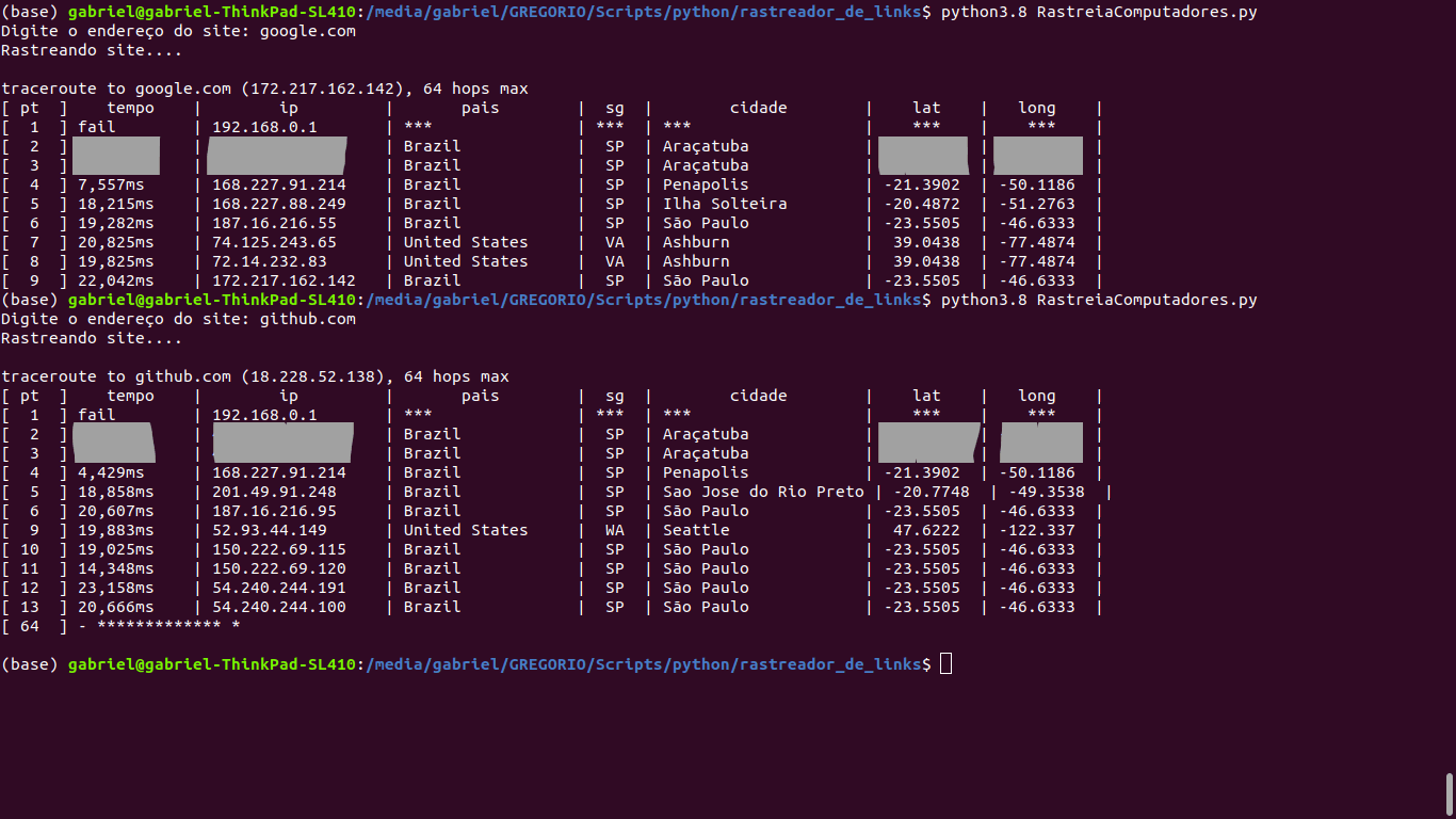 Rastreio geográfico de transmissão de pacotes