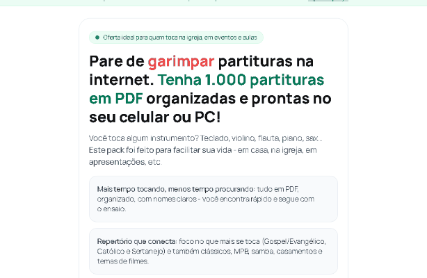 [SCREENSHOT] Landing Page 1000 partituras em PDF